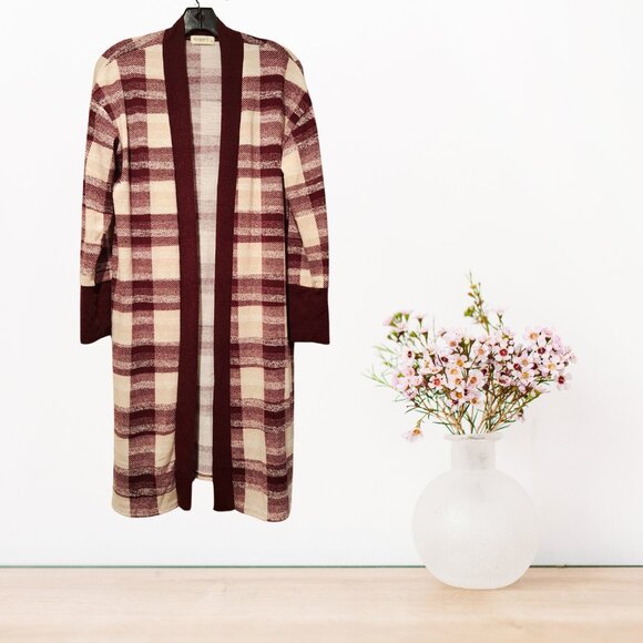 Ginger G Cardigan Sweater Womens M Burgundy Checkered Long Sleeves Open Style - Picture 6 of 9